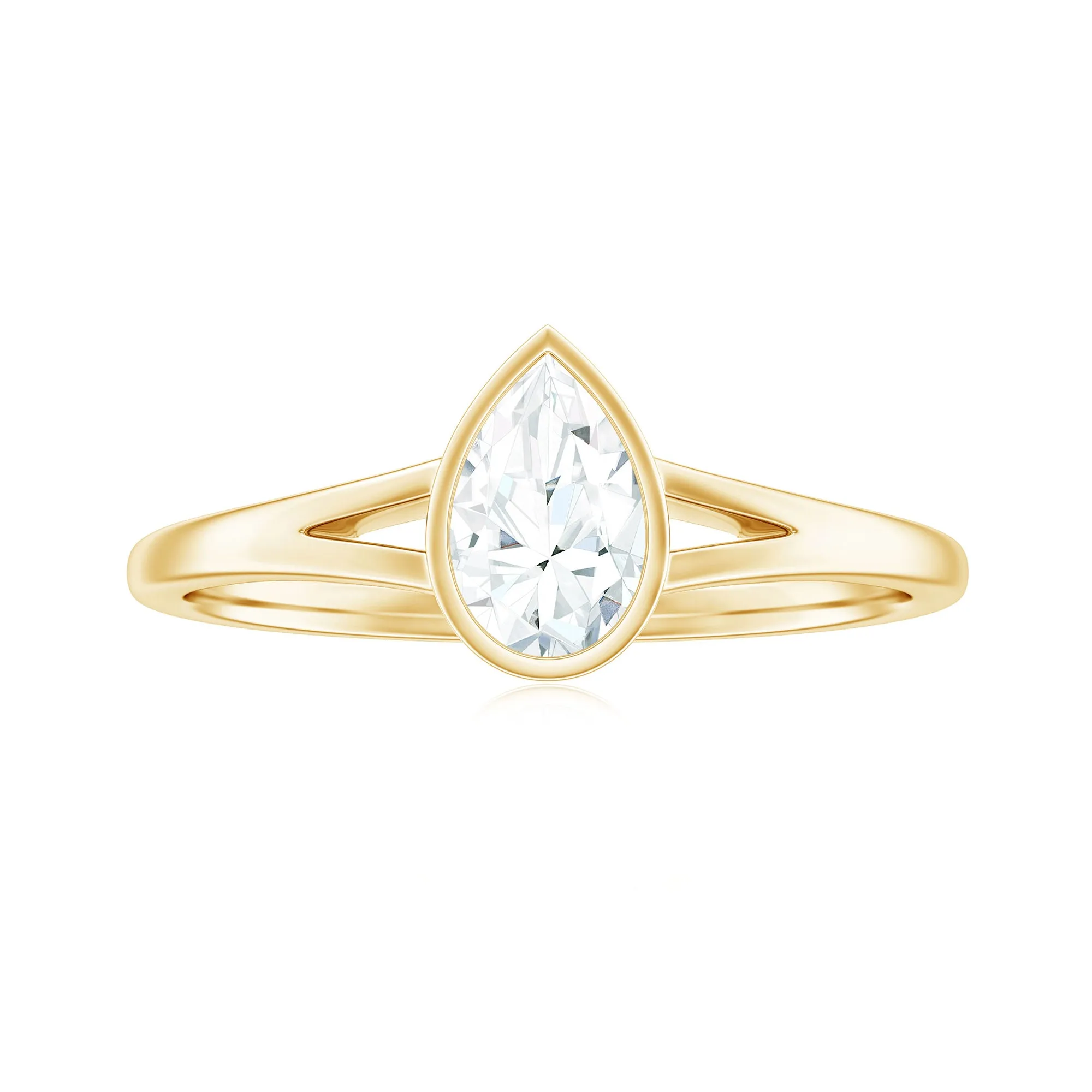 Bezel Set Pear Moissanite Solitaire Promise Ring in Split Shank