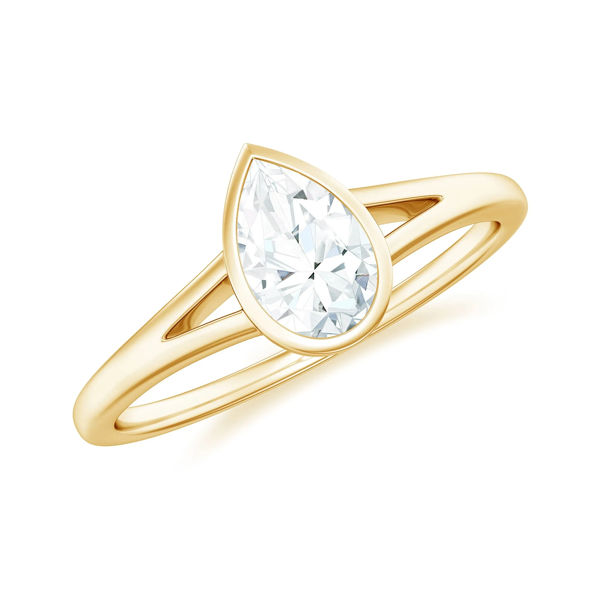 Bezel Set Pear Moissanite Solitaire Promise Ring in Split Shank