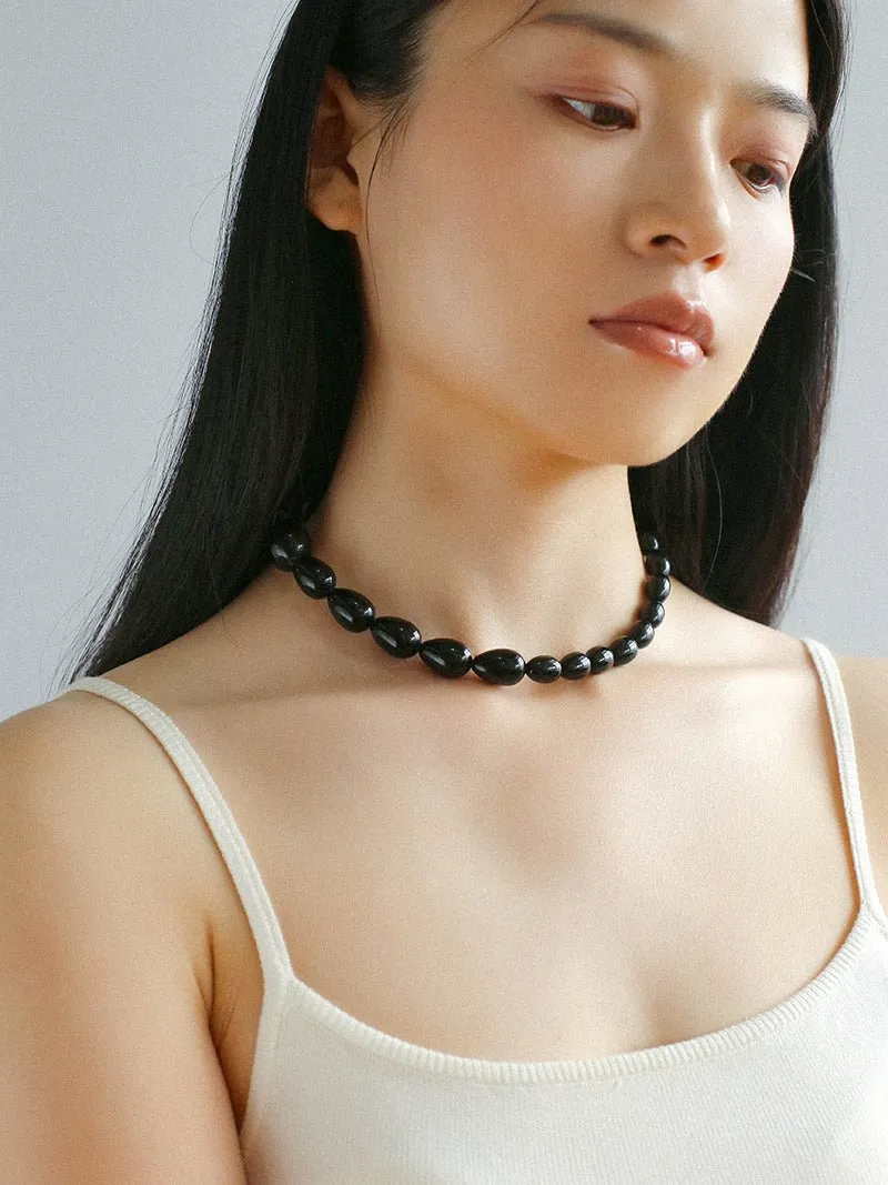 Black Gradient Water Drop Black Agate Necklace