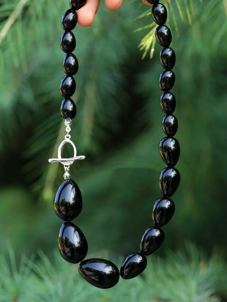 Black Gradient Water Drop Black Agate Necklace