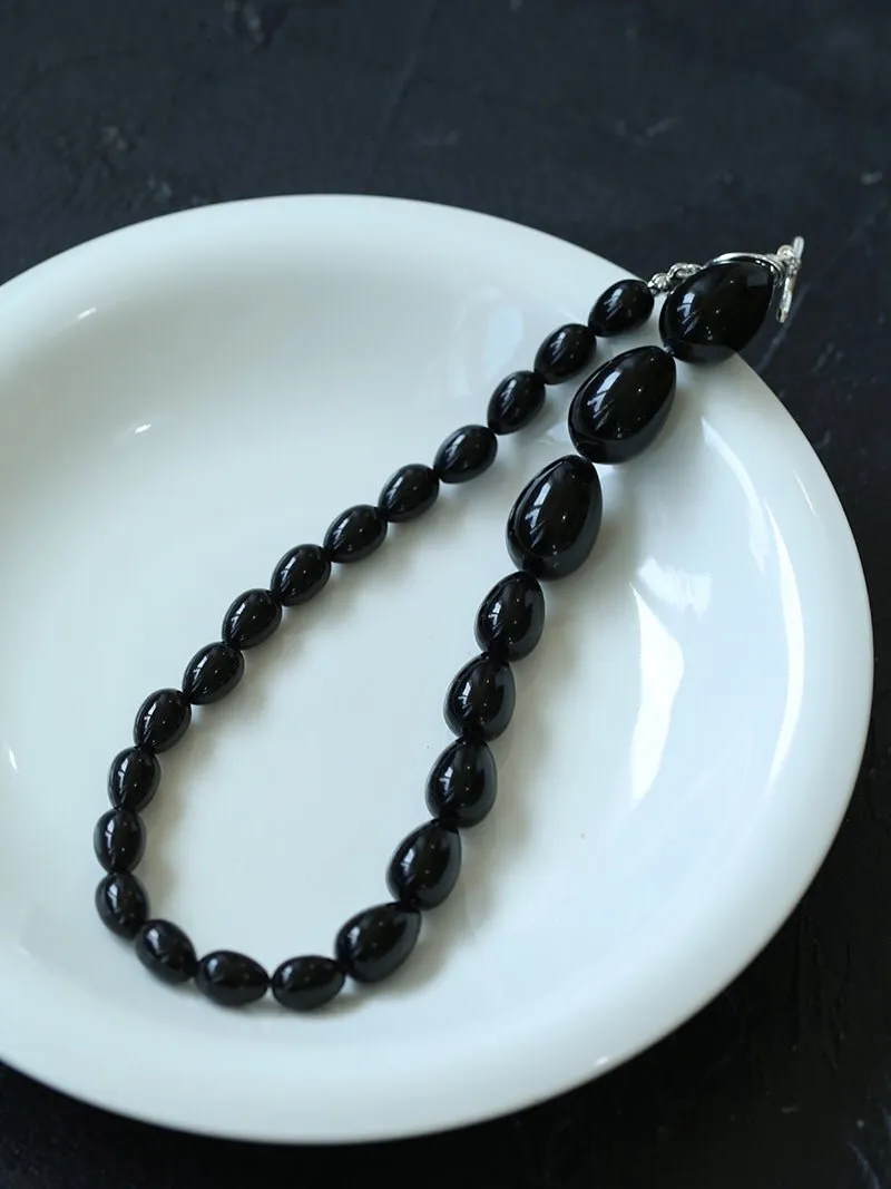 Black Gradient Water Drop Black Agate Necklace