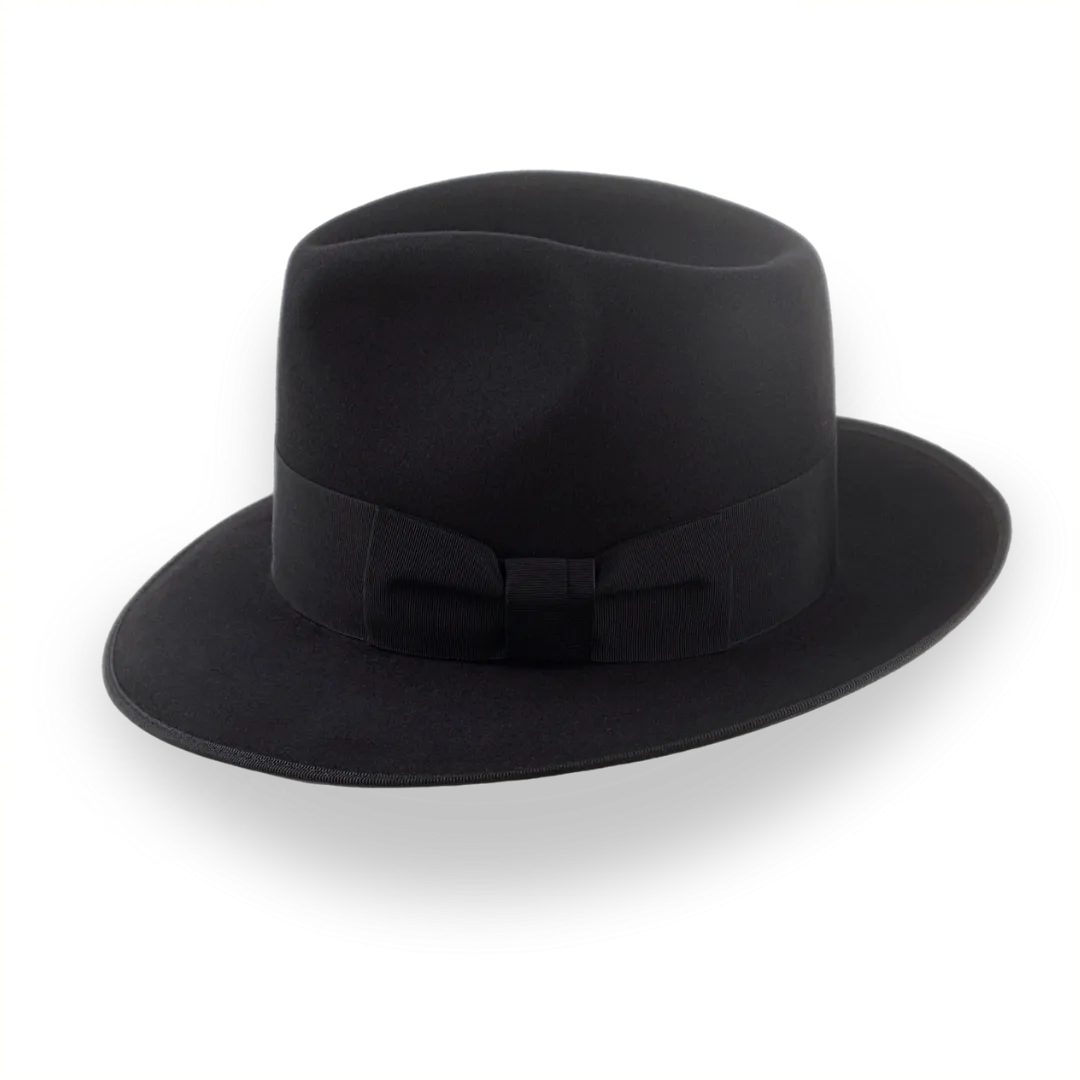 Black High Crown Fedora Hat with Custom Sizes | The Castor