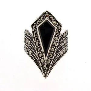 Black onyx Art Deco Ring Pointed