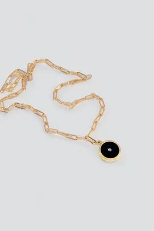 Black Onyx with Diamond Round Stone Signet Necklace