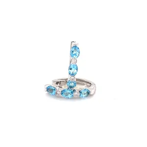 Blue Topaz Hoop Earrings with Four Diamonds in 14K White Gold