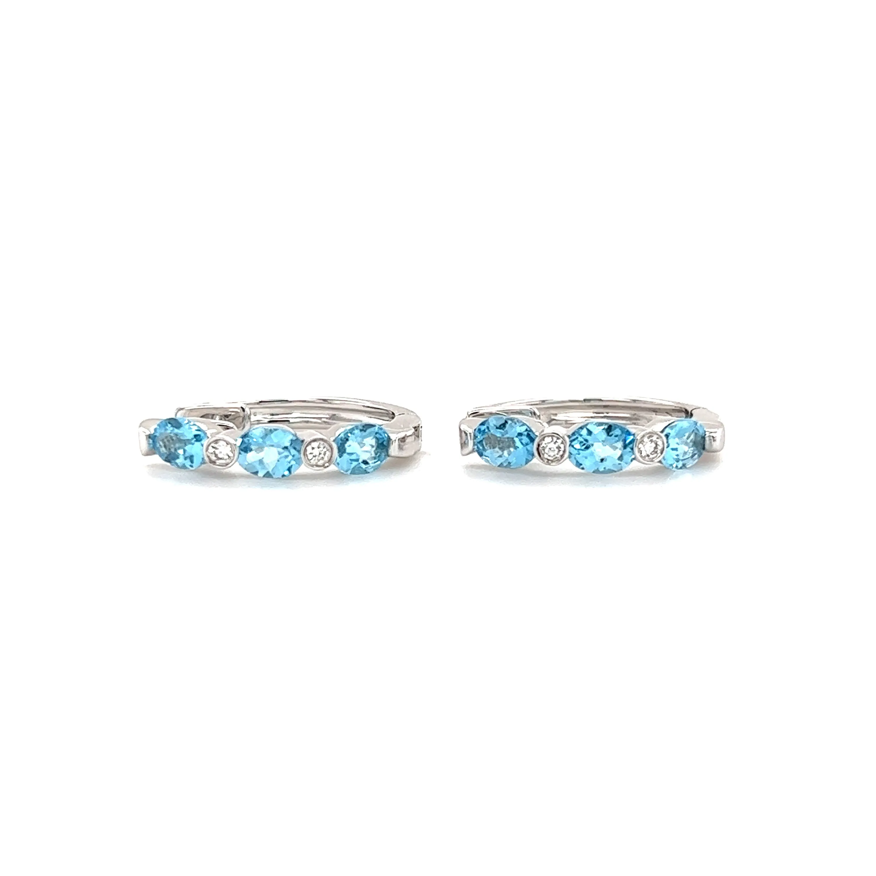 Blue Topaz Hoop Earrings with Four Diamonds in 14K White Gold