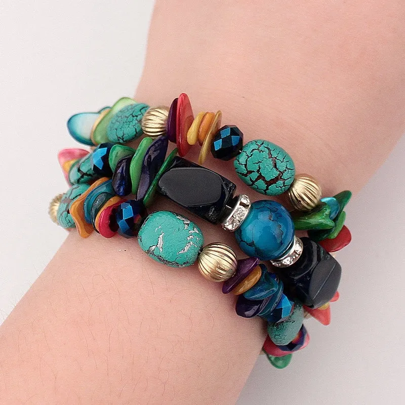 Bohemian Jewelry Multicolor Shell and Stones Beaded Bracelet for Women