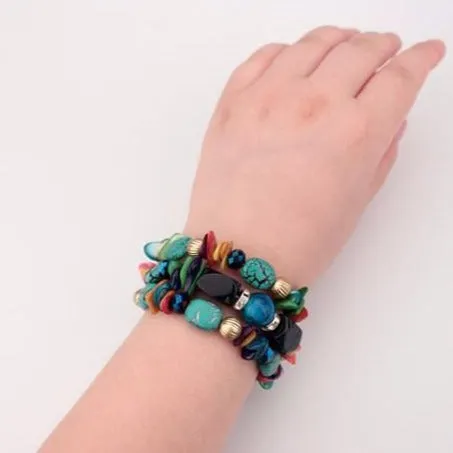 Bohemian Jewelry Multicolor Shell and Stones Beaded Bracelet for Women