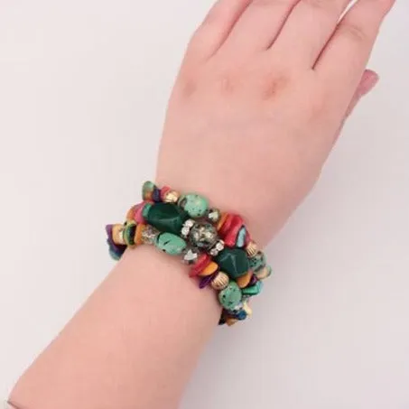 Bohemian Jewelry Multicolor Shell and Stones Beaded Bracelet for Women