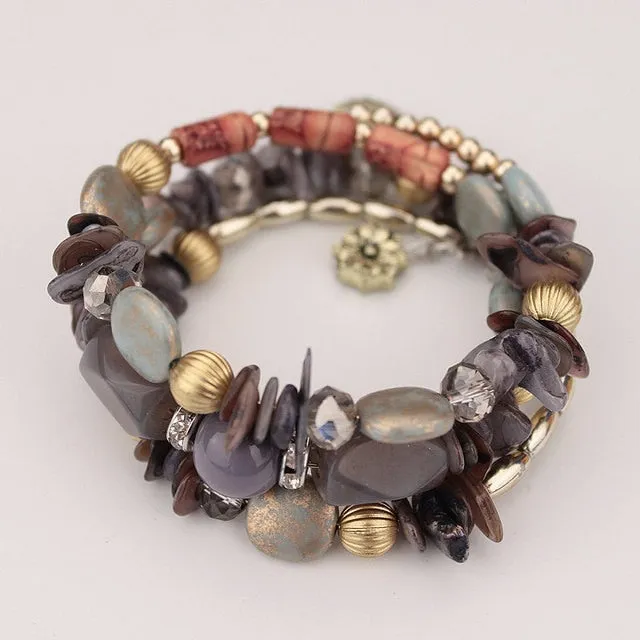 Bohemian Jewelry Multicolor Shell and Stones Beaded Bracelet for Women