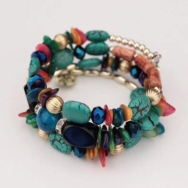 Bohemian Jewelry Multicolor Shell and Stones Beaded Bracelet for Women