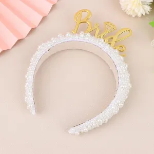 Bride to Be Bach Bachelorette Pearl Headband - Gold Bride