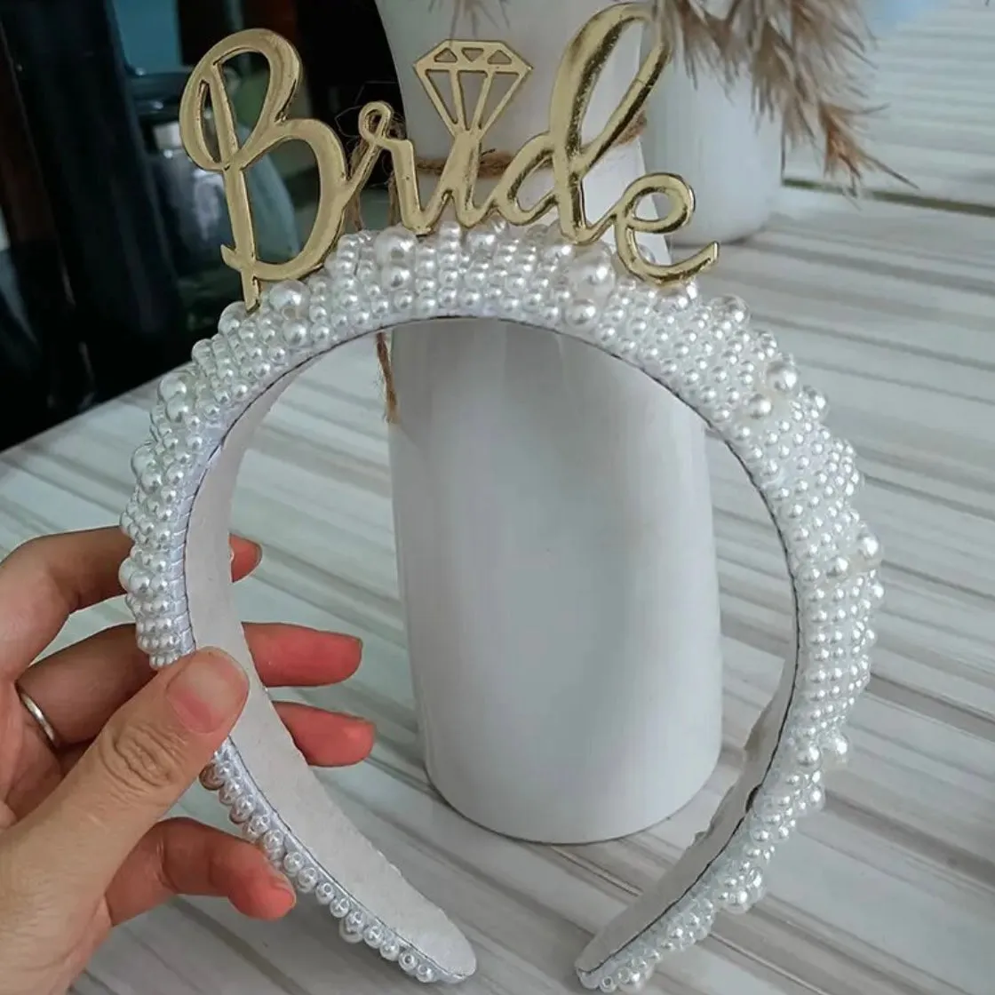 Bride to Be Bach Bachelorette Pearl Headband - Gold Bride