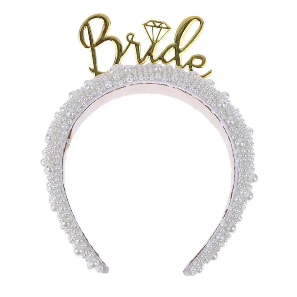 Bride to Be Bach Bachelorette Pearl Headband - Gold Bride