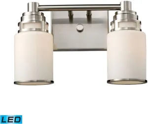 Bryant 2 Light Led Vanity In Satin Nickel and Opal White Glass