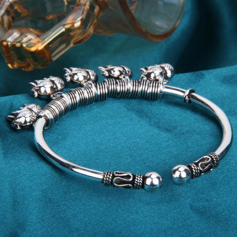 Buddha Stones 925 Sterling Silver Elephant Strength Bracelet Bangle