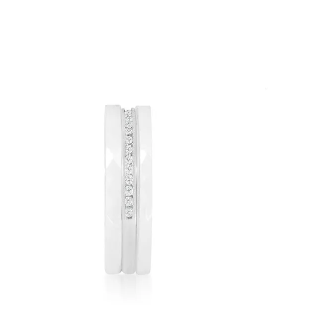 Calia White Ceramic Triplet CZ Ring | Sterling Silver