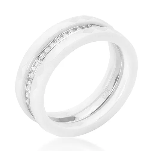 Calia White Ceramic Triplet CZ Ring | Sterling Silver