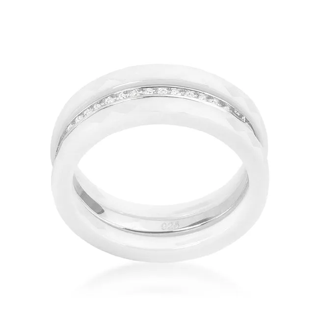 Calia White Ceramic Triplet CZ Ring | Sterling Silver