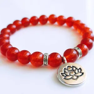 Carnelian Crystal Lotus Charm Bracelet