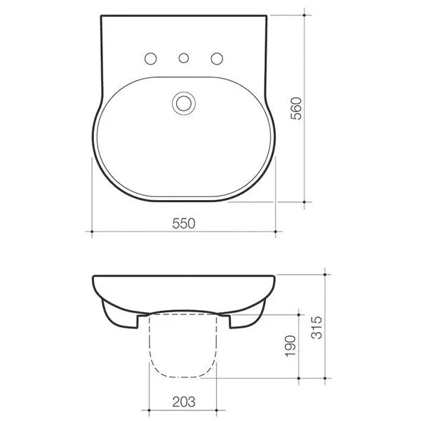 Caroma Opal Sole Wall Basin 550mm