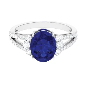 Certified Lab Grown Blue Sapphire Oval Engagement Ring With Moissanite