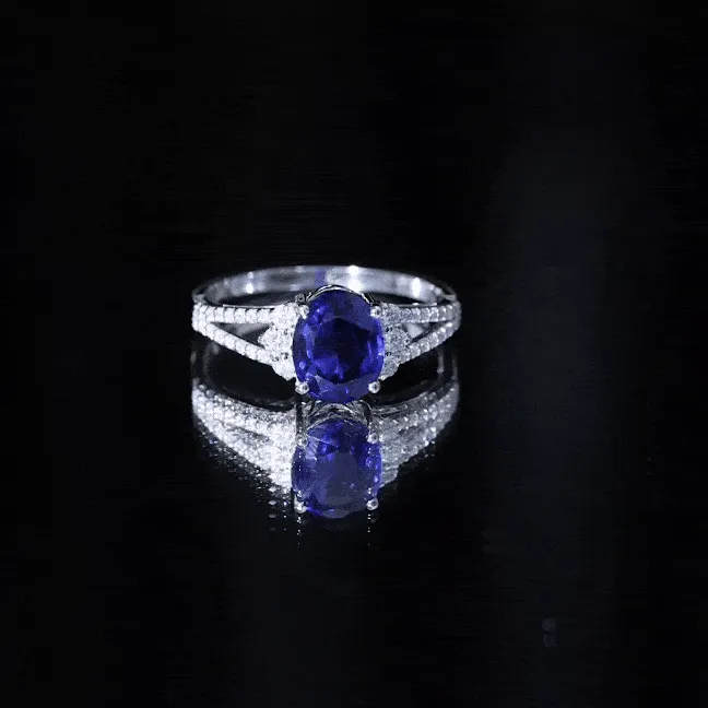 Certified Lab Grown Blue Sapphire Oval Engagement Ring With Moissanite