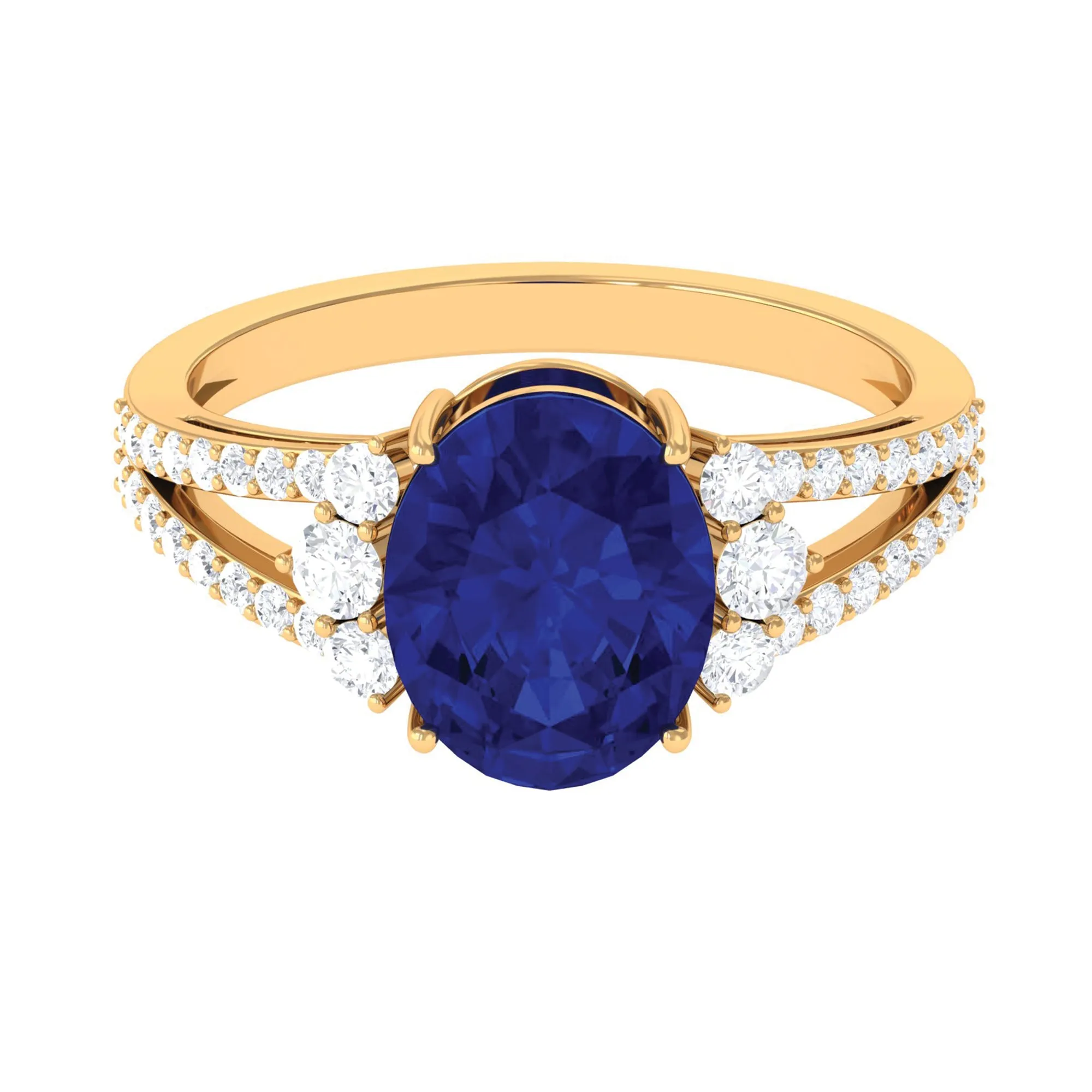 Certified Lab Grown Blue Sapphire Oval Engagement Ring With Moissanite