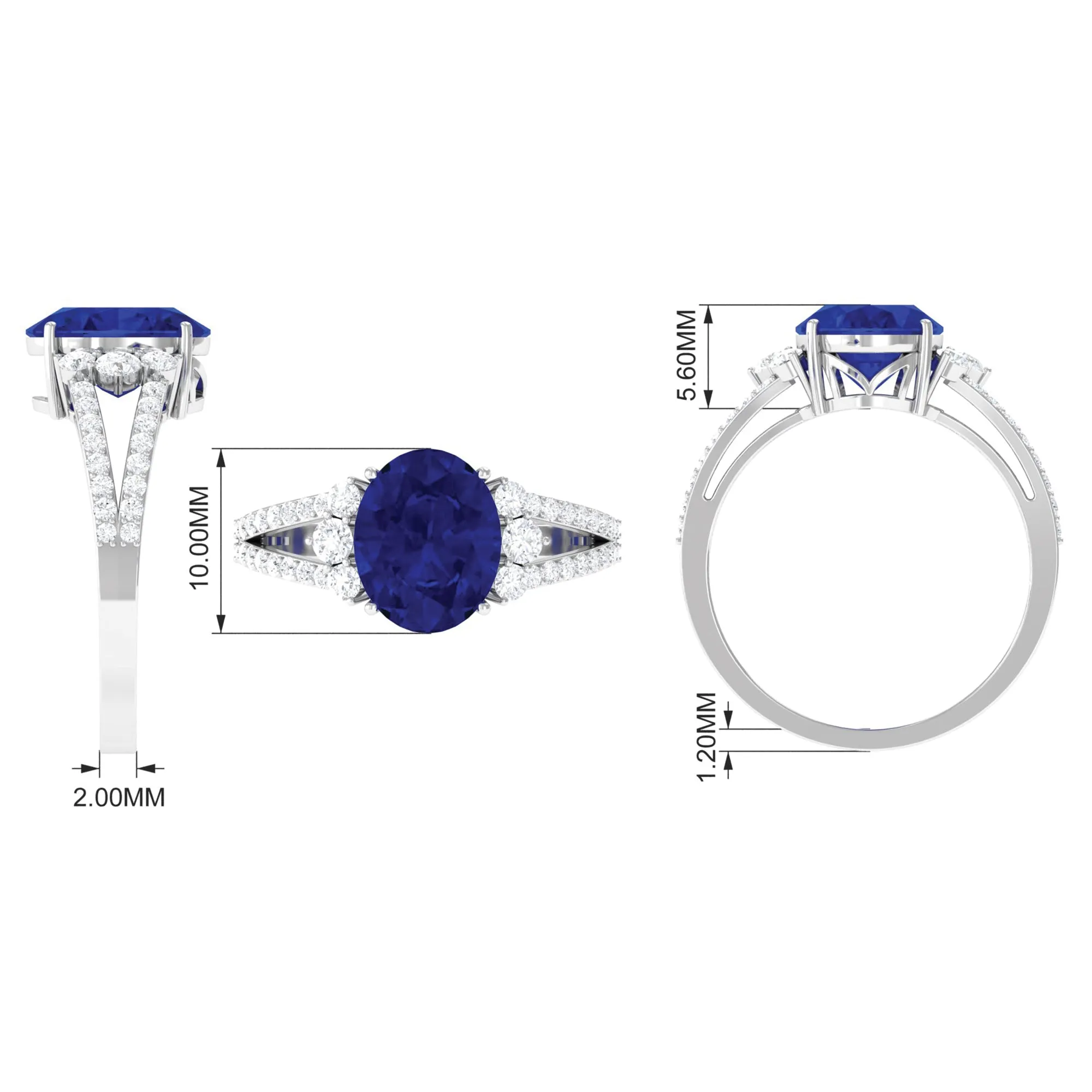 Certified Lab Grown Blue Sapphire Oval Engagement Ring With Moissanite