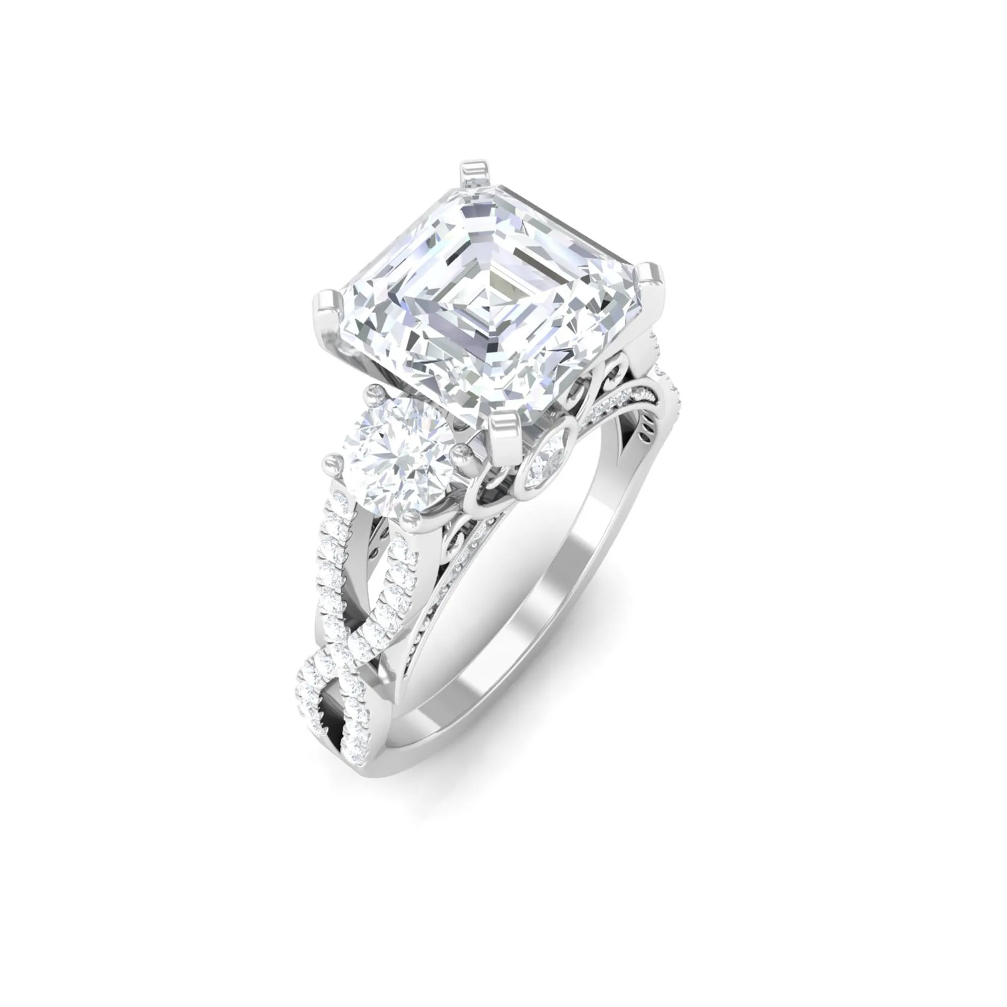 Certified Moissanite Spiral Shank Engagement Ring