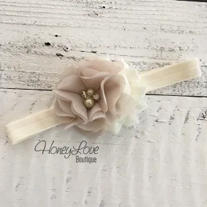 Champagne and Ivory shabby chiffon flower headband