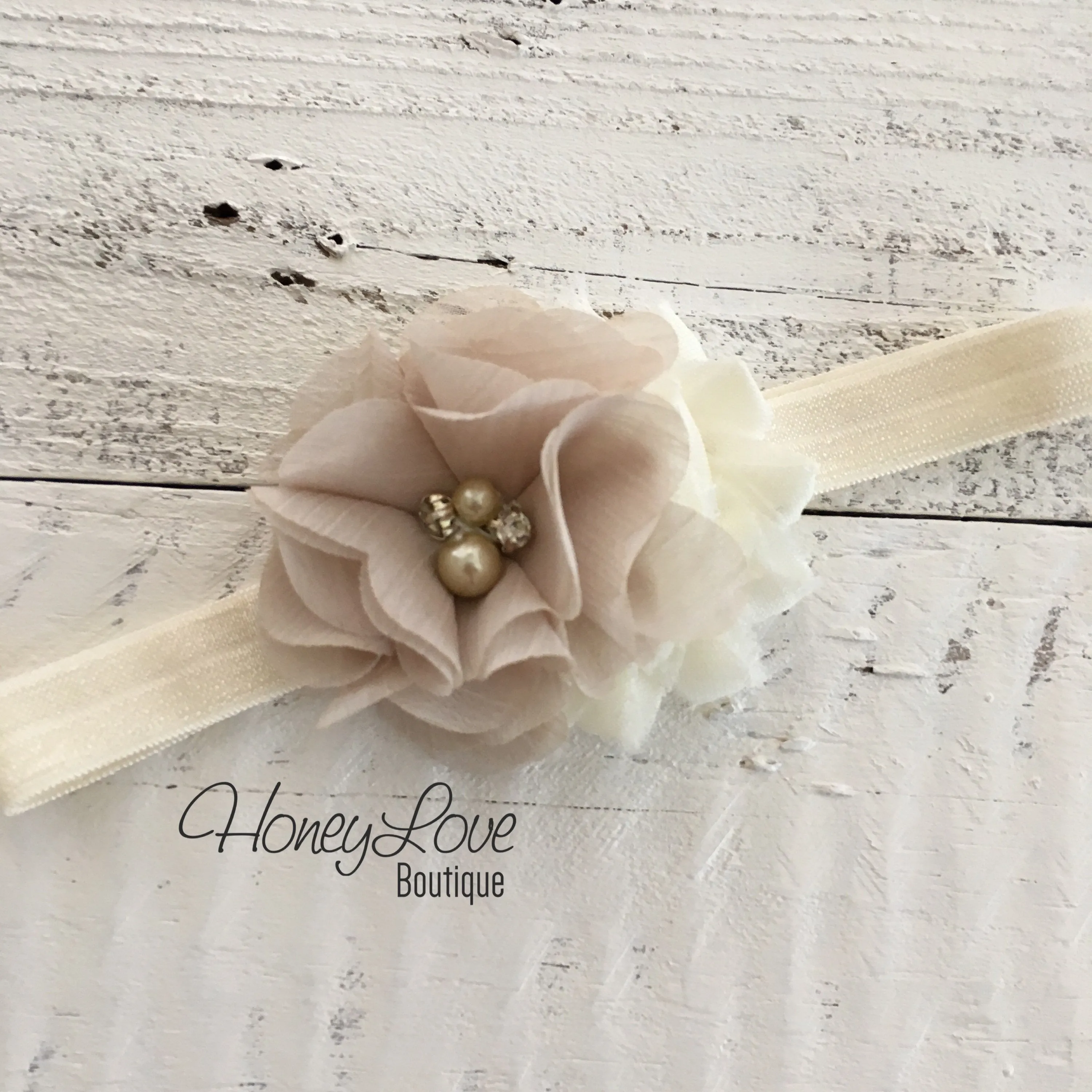 Champagne and Ivory shabby chiffon flower headband