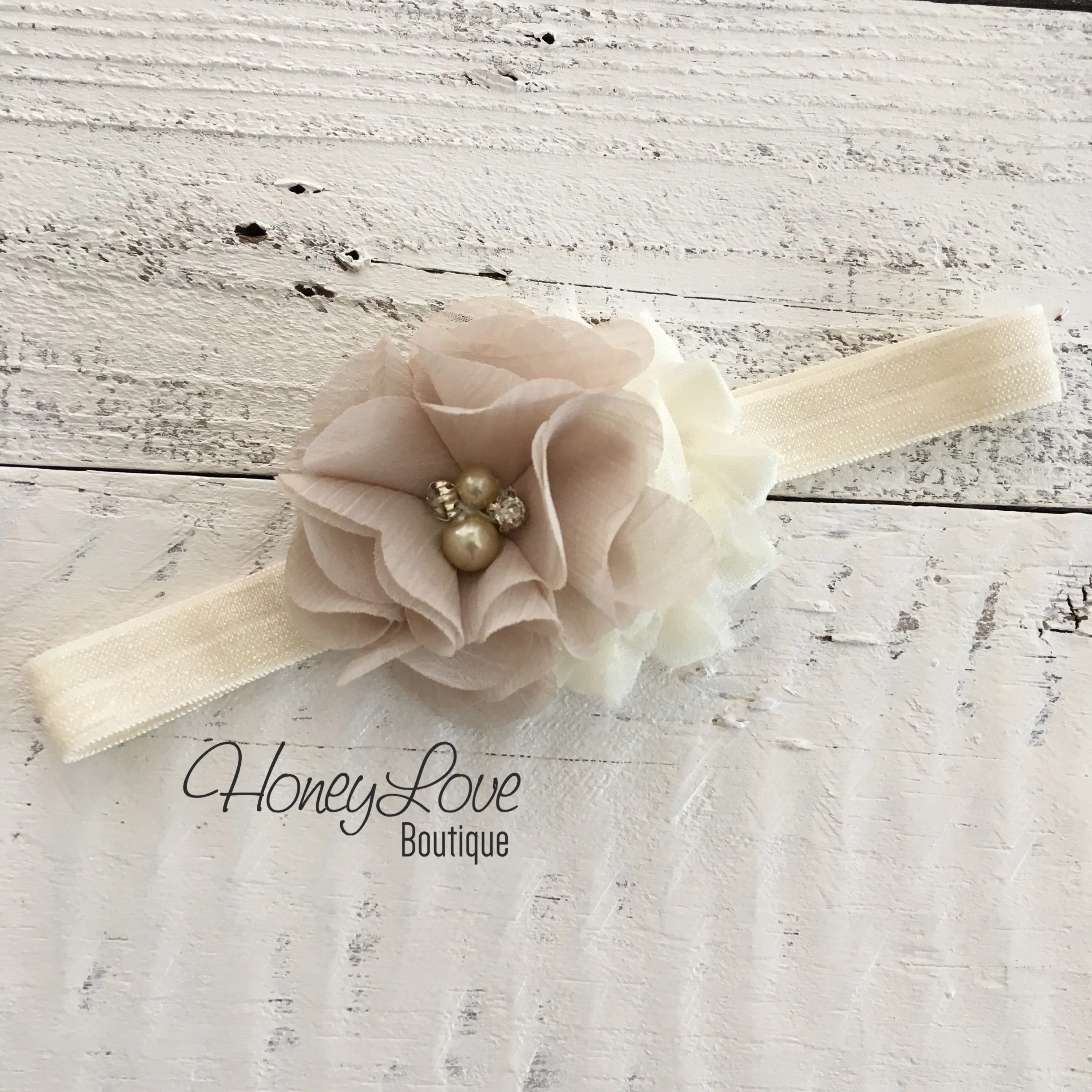 Champagne and Ivory shabby chiffon flower headband