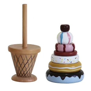 Channapatna Toys Organic Wooden Ice Cream Stacking Toy for Kids - (1 Year ) - Montessori Toys for Toddlers 1-3 Years Old and Up - Multicolor - Pack of 1 - Develop Fine Motor Skills