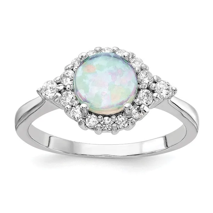 Cheryl M Sterling Silver Round Created Opal & CZ Ring