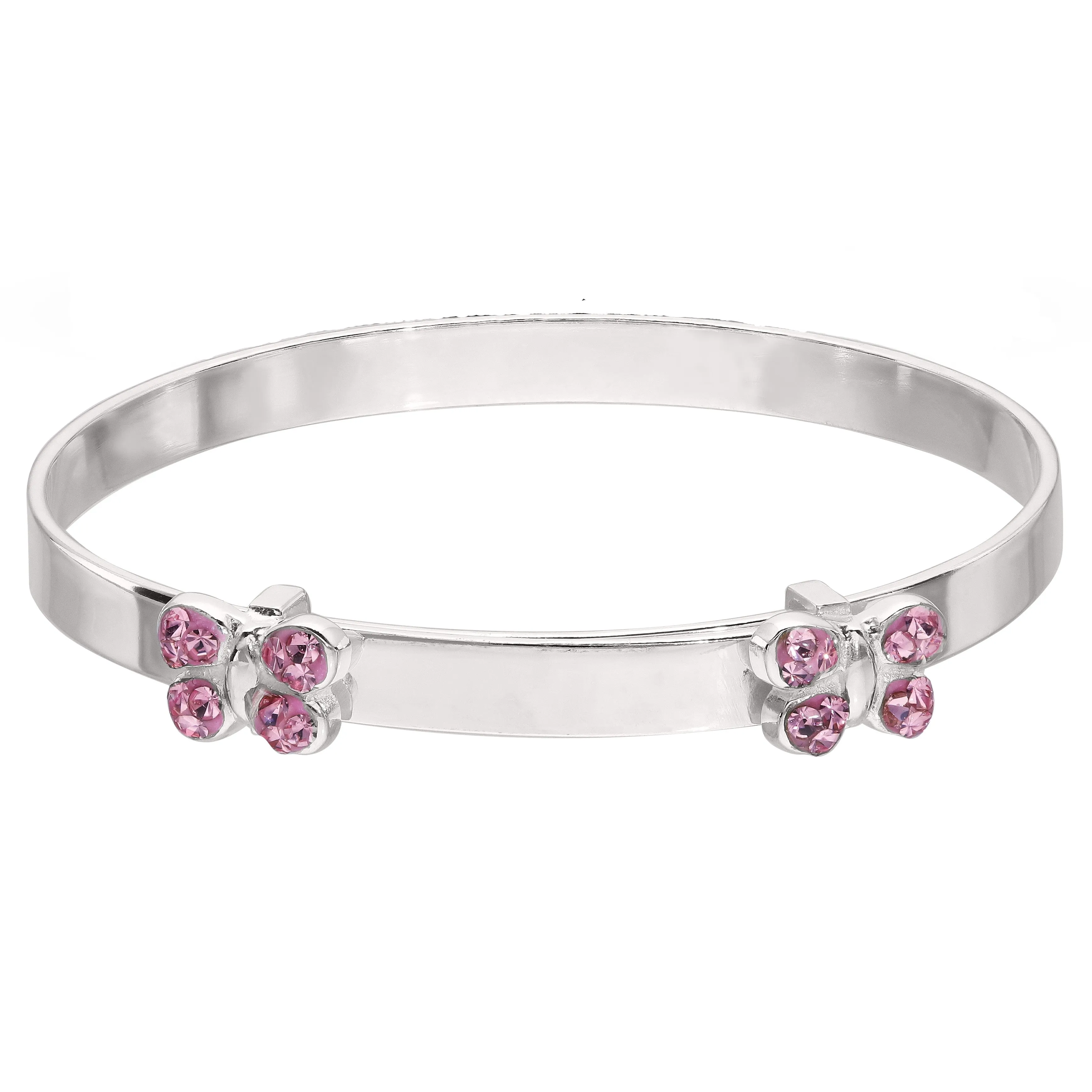 Children’s Customised Expandable Pink CZ Double Butterfly Bangle (0-3 years)