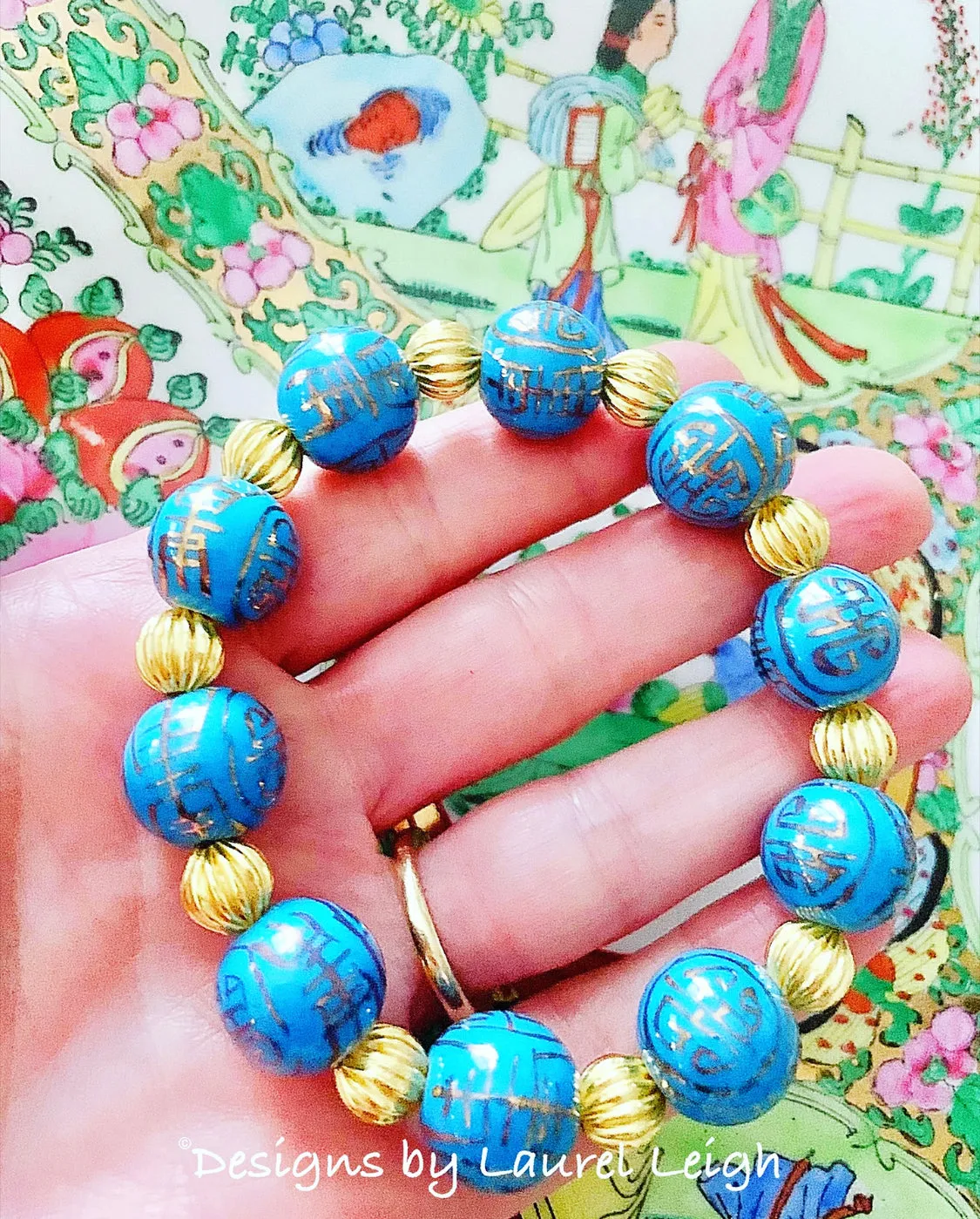 Chinoiserie French Blue & Gold Textured Bracelet