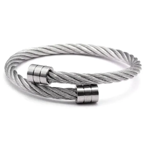 Classy Men Silver Twisted Bangle Bracelet