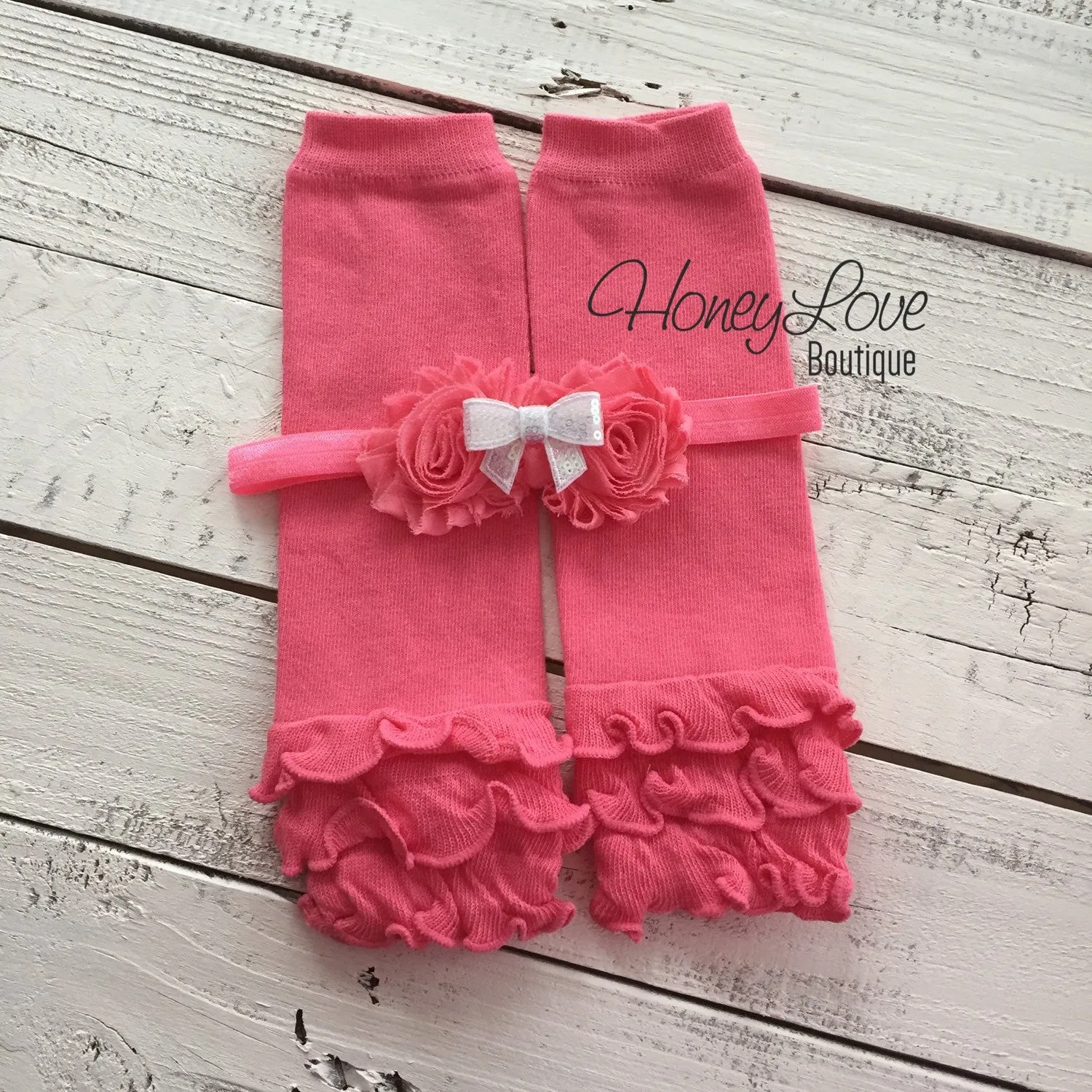 Coral Pink Ruffle leg warmers and matching headband