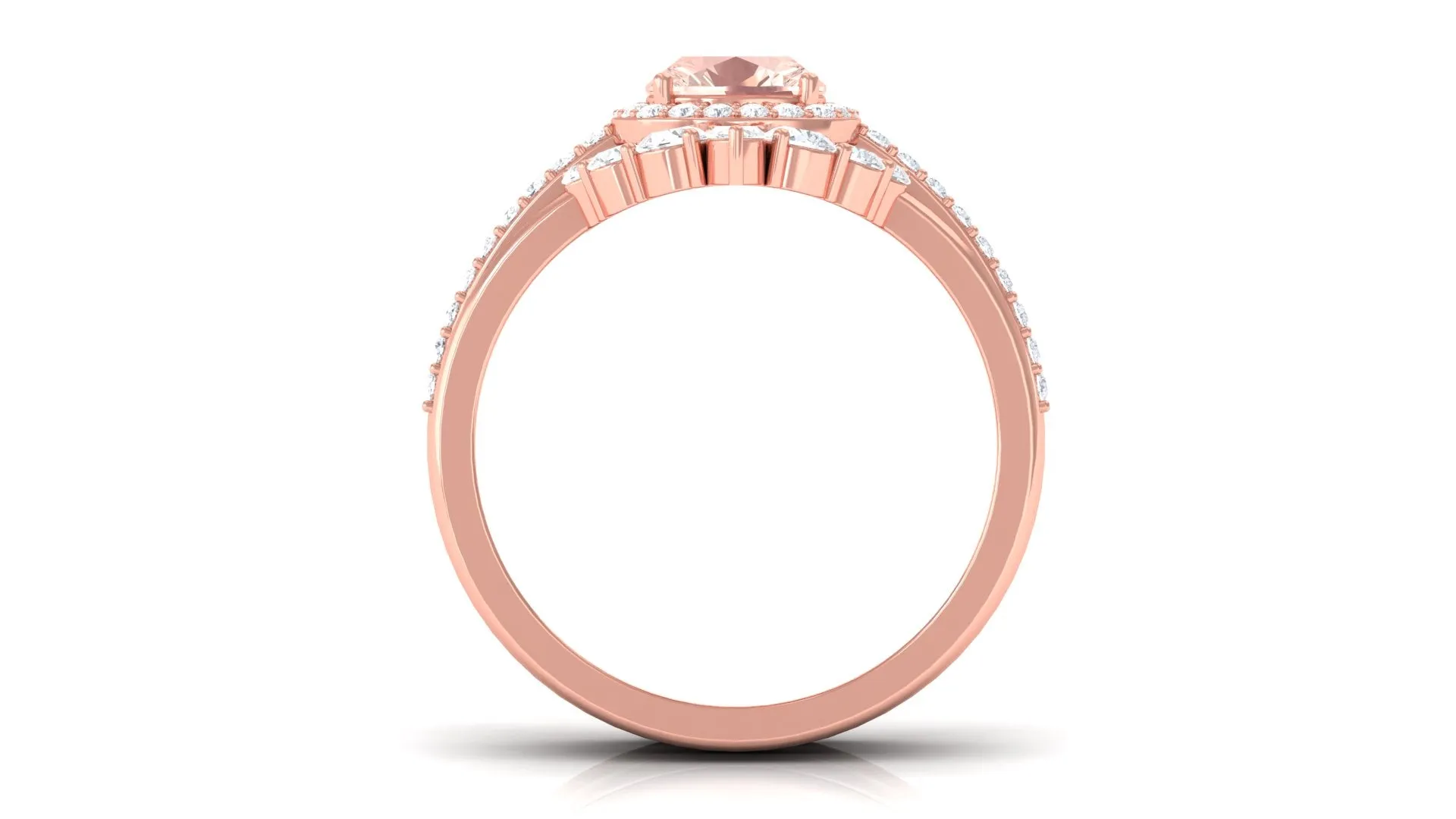 Cushion Cut Morganite Wedding Ring Set with Moissanite