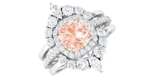 Cushion Cut Morganite Wedding Ring Set with Moissanite