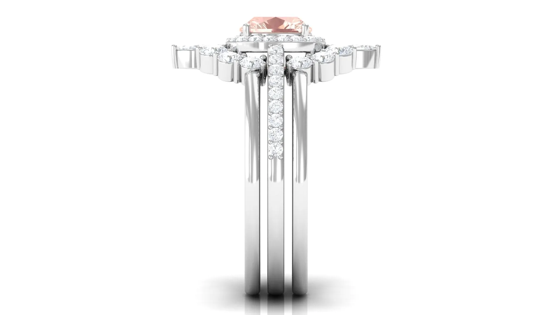 Cushion Cut Morganite Wedding Ring Set with Moissanite