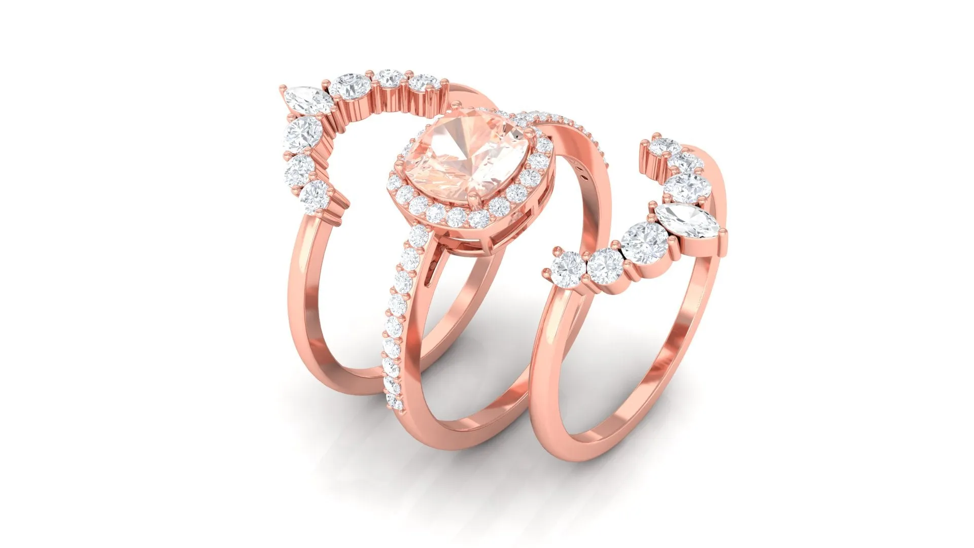 Cushion Cut Morganite Wedding Ring Set with Moissanite