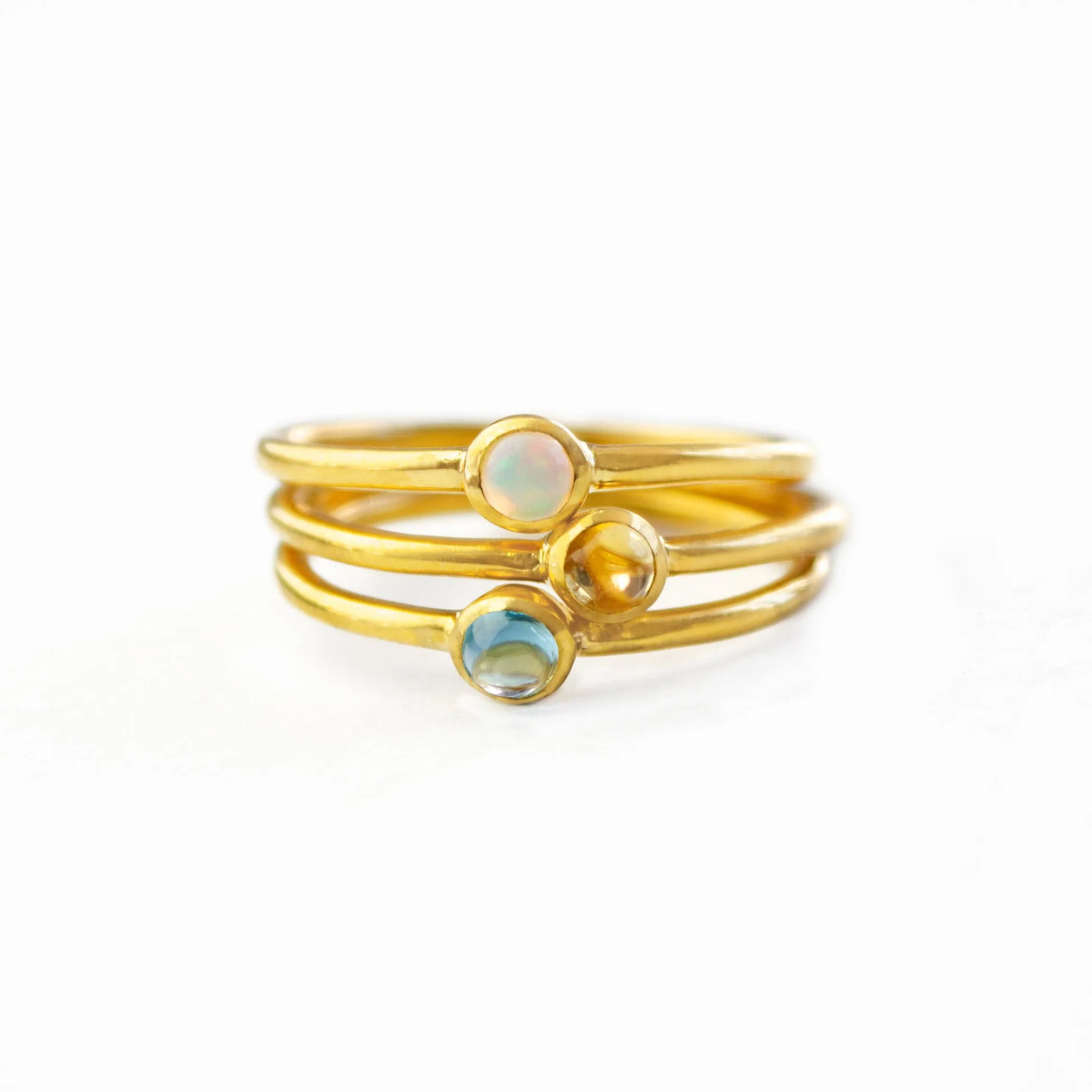 Dainty Stackable Blue Topaz Cabochon Ring : December Birthstone