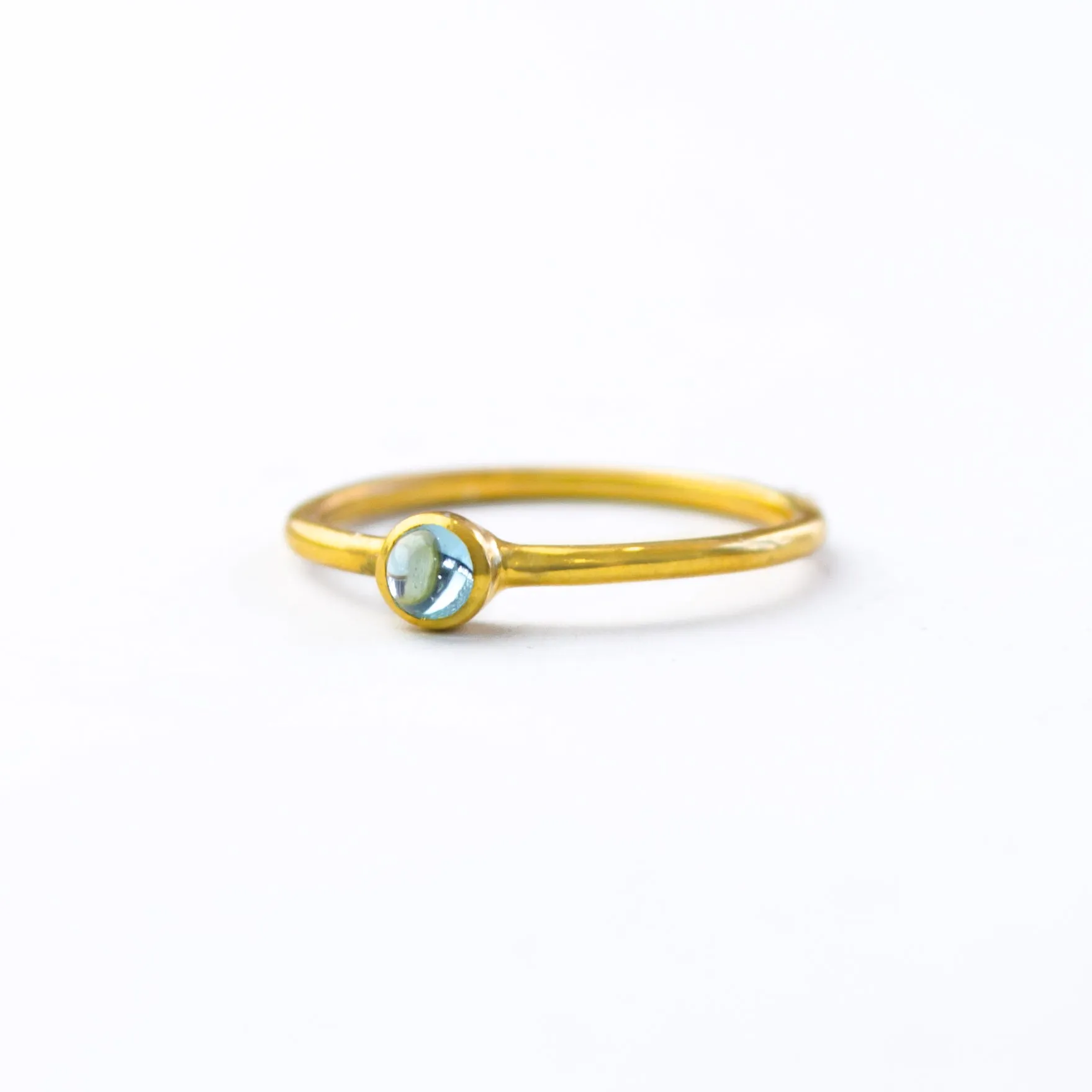 Dainty Stackable Blue Topaz Cabochon Ring : December Birthstone