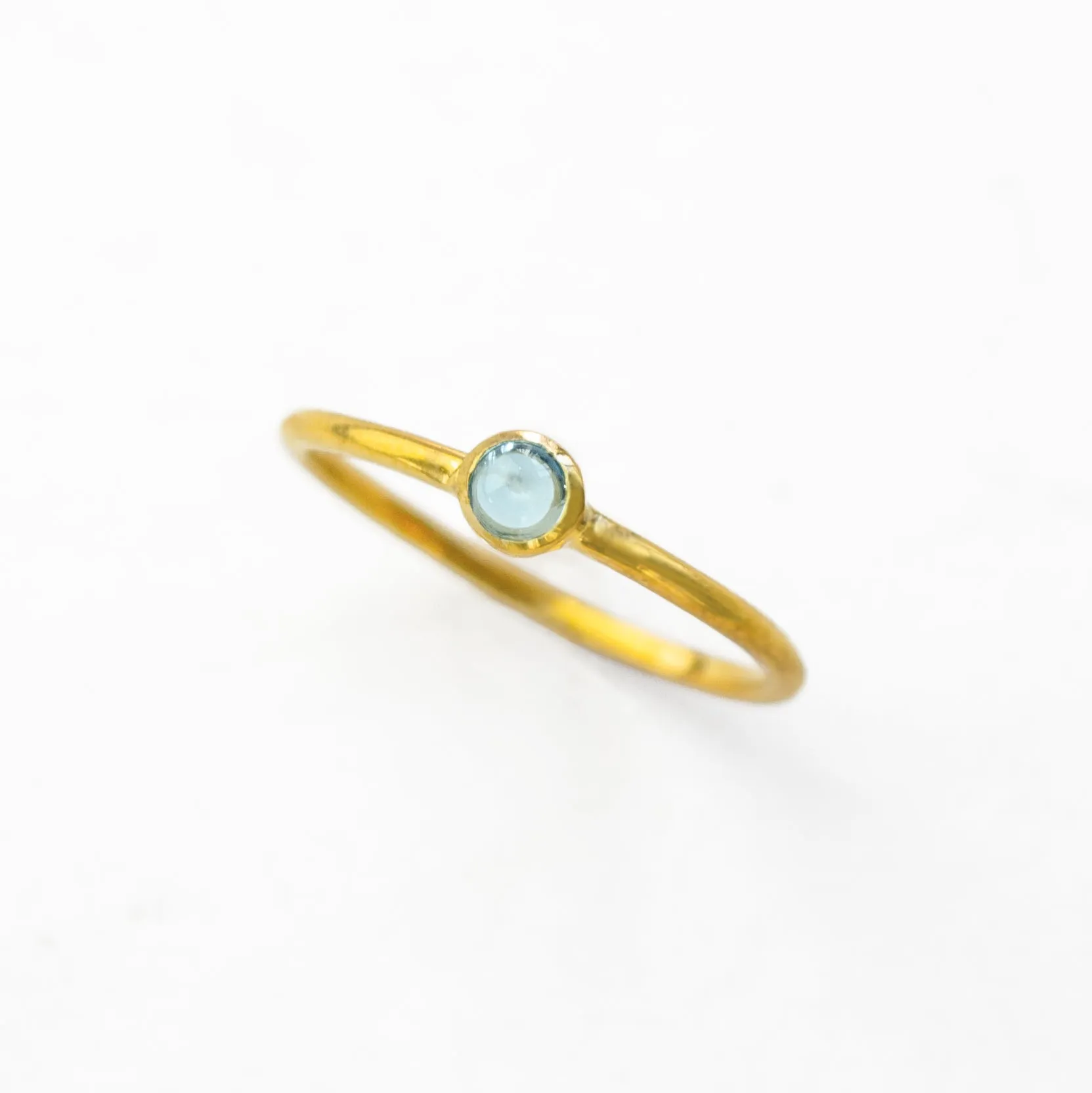 Dainty Stackable Blue Topaz Cabochon Ring : December Birthstone