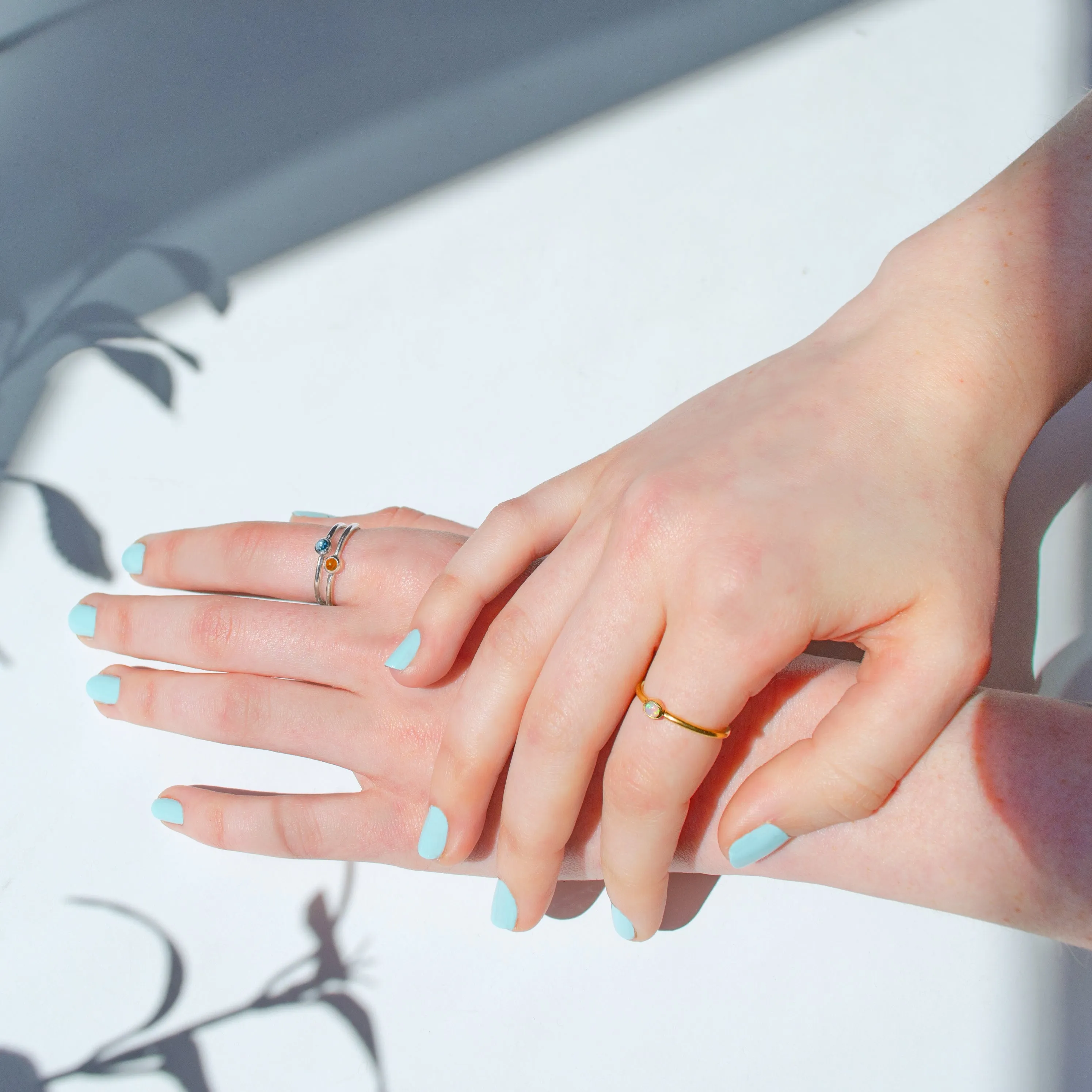 Dainty Stackable Blue Topaz Cabochon Ring : December Birthstone