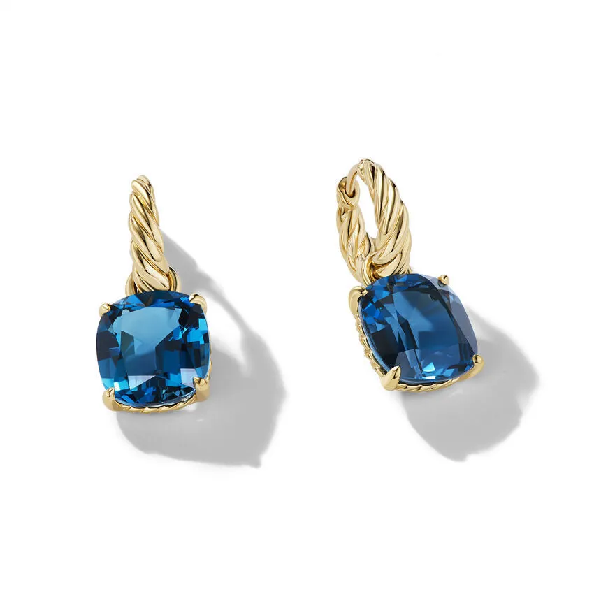 David Yurman Marbella Drop Earrings in 18K Yellow Gold with Hampton Blue Topaz, 25mm