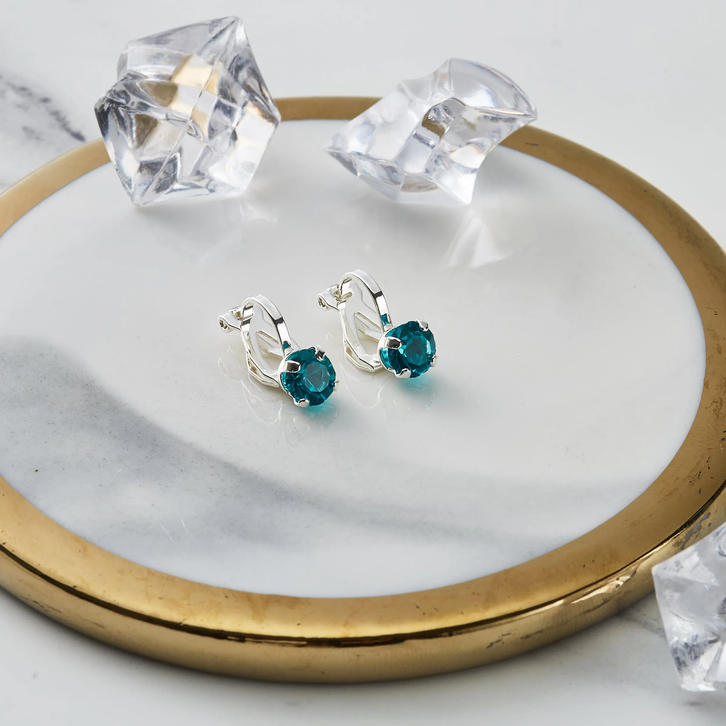 December (Blue Topaz) Birthstone Clip On Earrings Created with Zircondia® Crystals