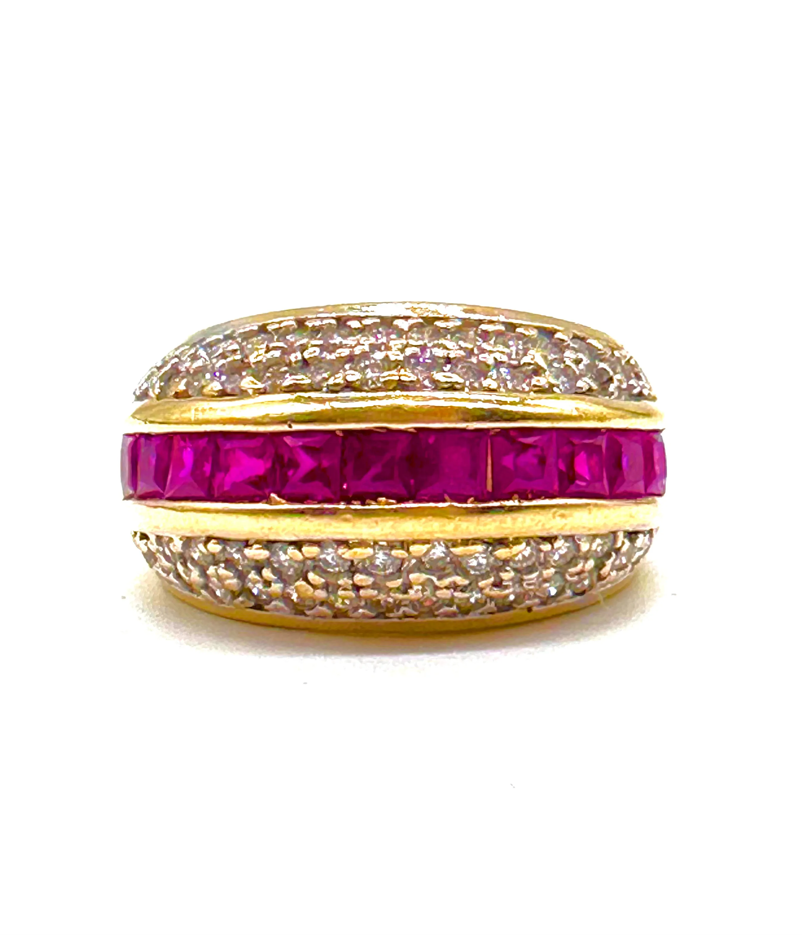 Diamond and ruby dome ring